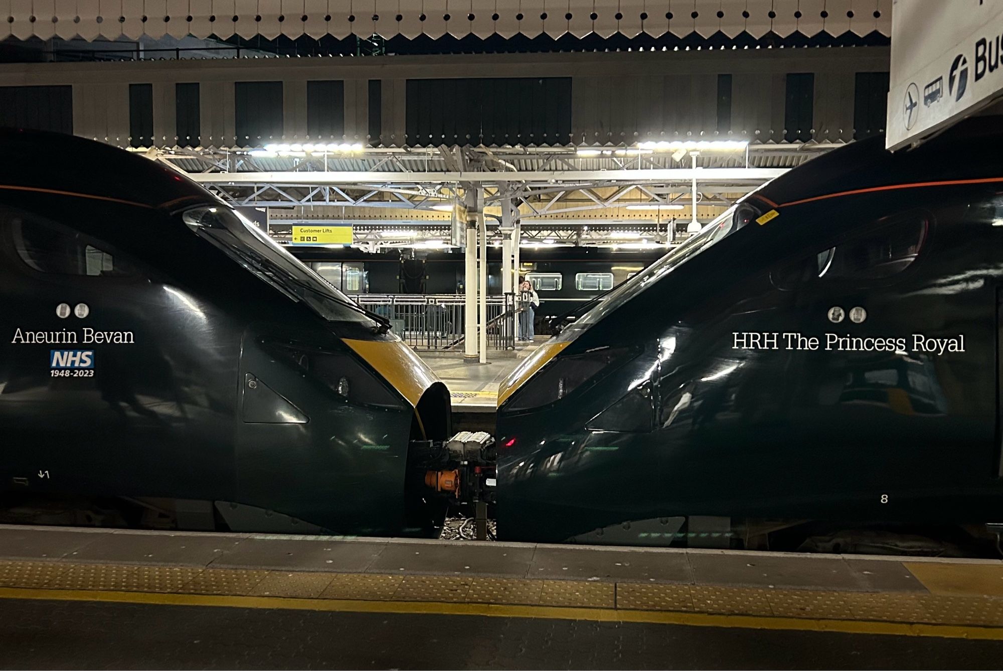 GWR 800 class train named “Aneurin Bevan” attached to another 800 class train named “HRH The Princess Royal”