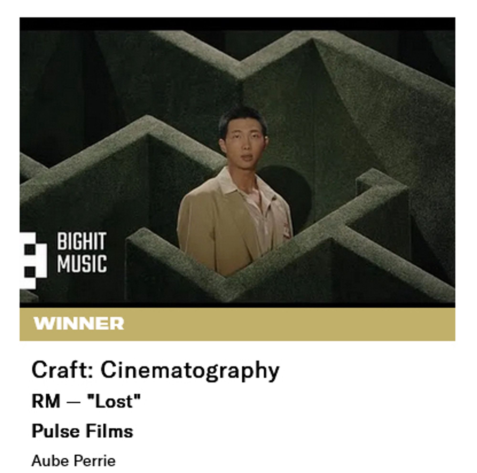 Winner Card - “Craft: Cinematography” category at the Berlin Commercial Awards