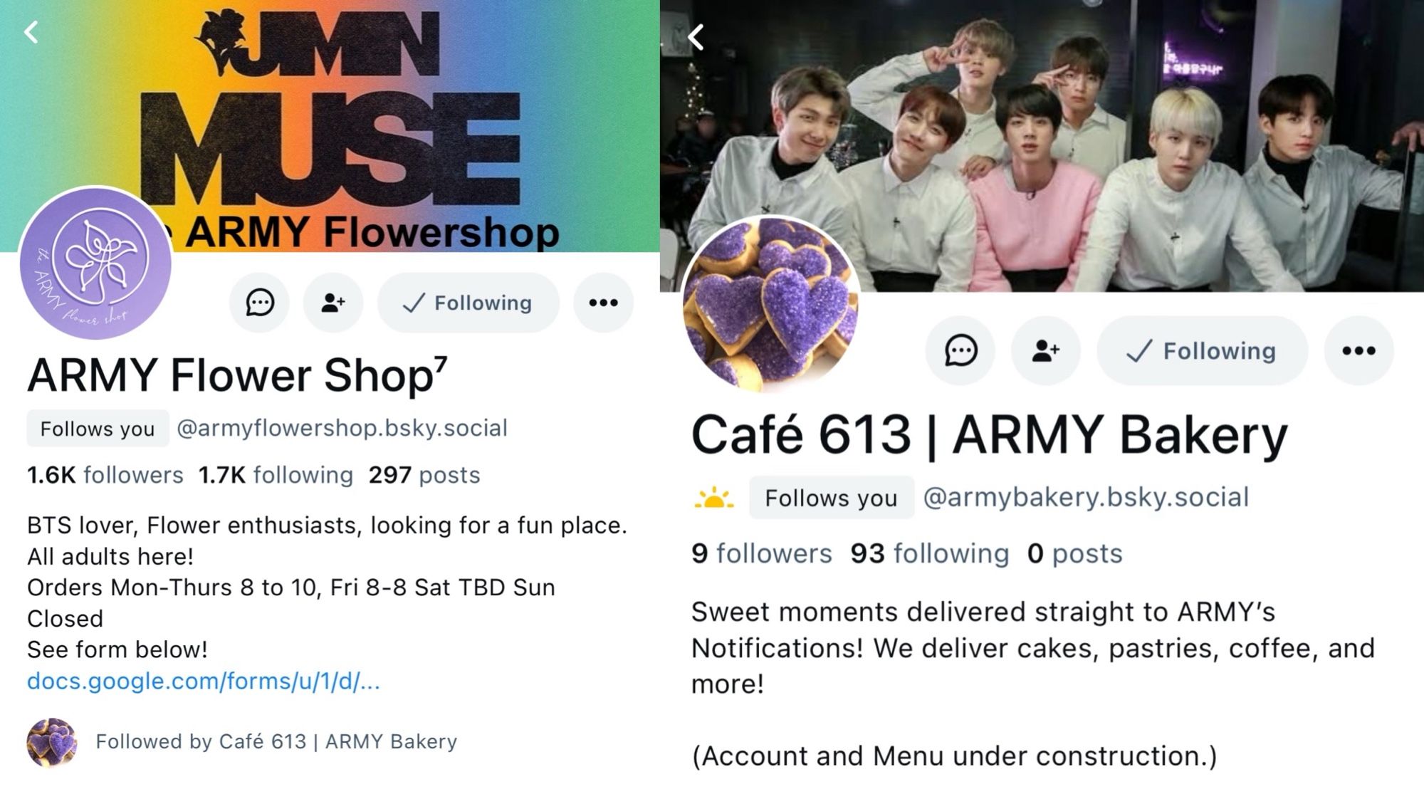 Bio for ARMY Flower Shop and ARMY Bakery