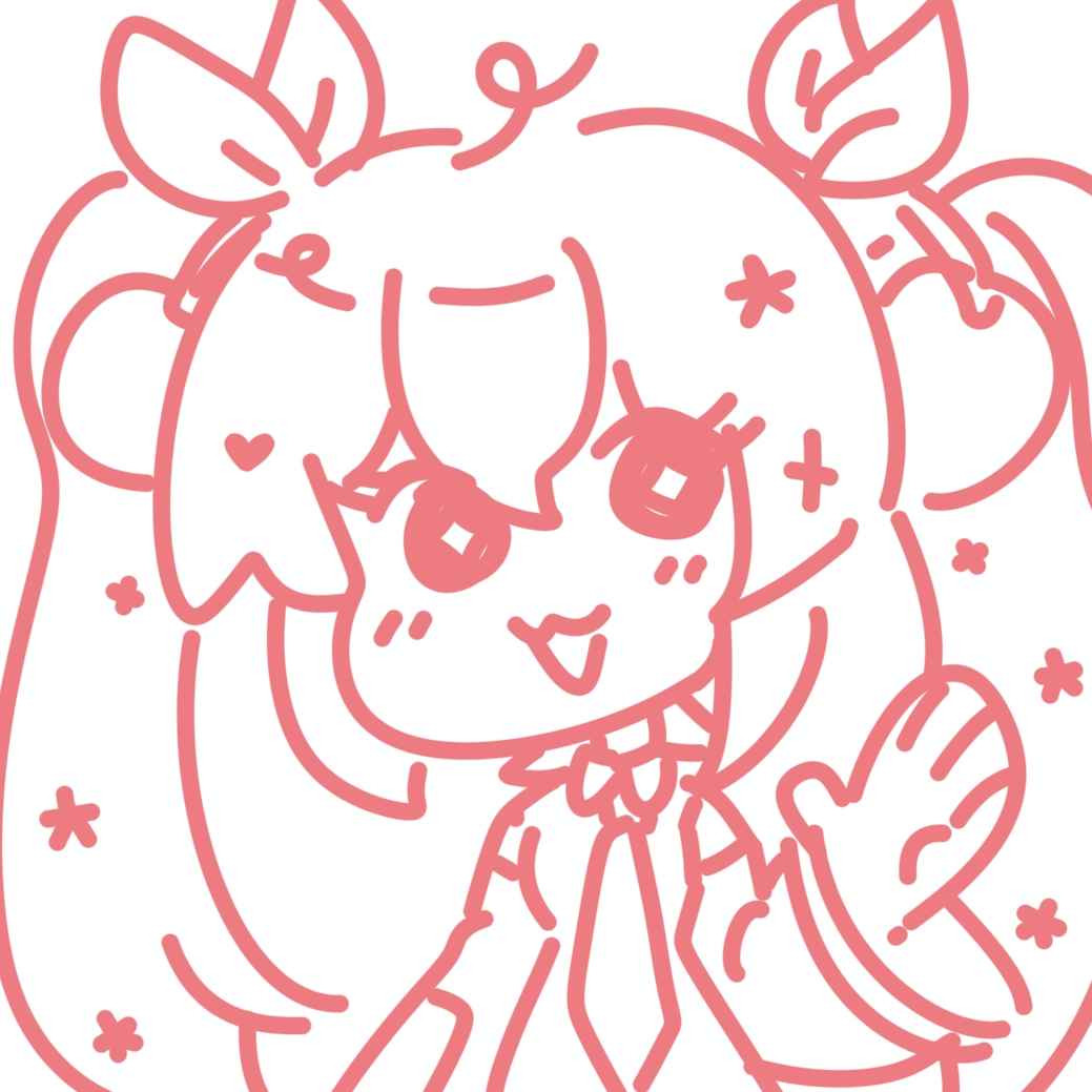 an uncoloured sketch drawing of sakura miku waving at the screen