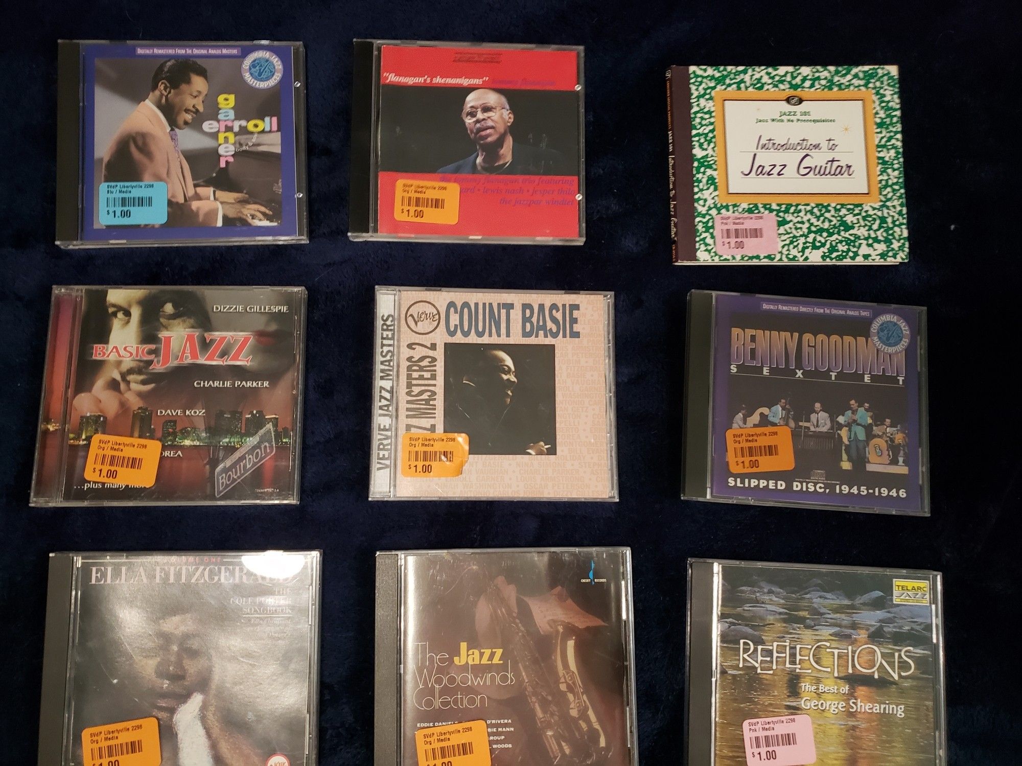 Erroll Garner, Tommy Flanagan, Count Basie, Benny Goodman, Ella Fitzgerald, George Shearing, and compilation CDs