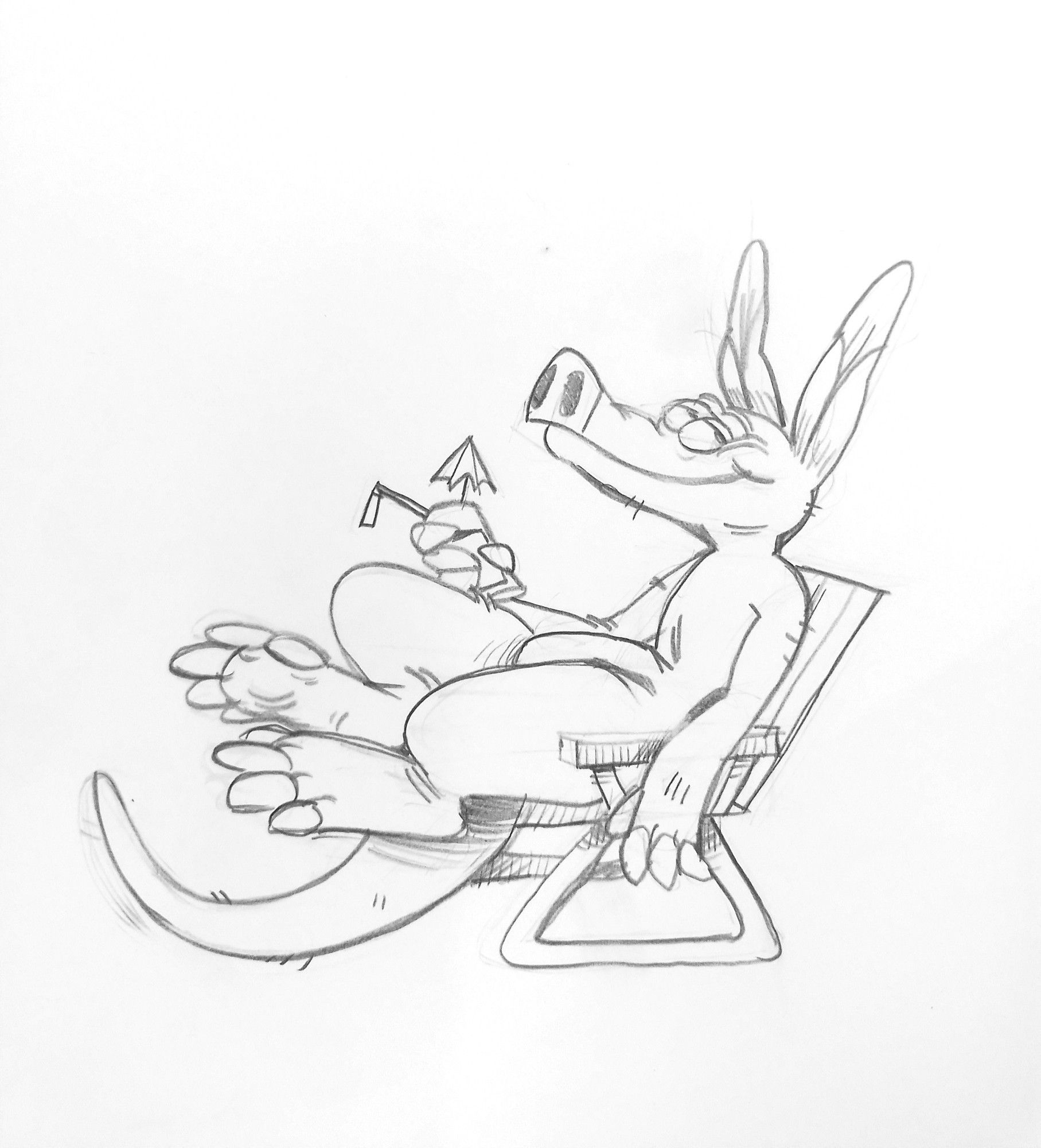 antho aardvark sitting on a foldable chair and having a drink