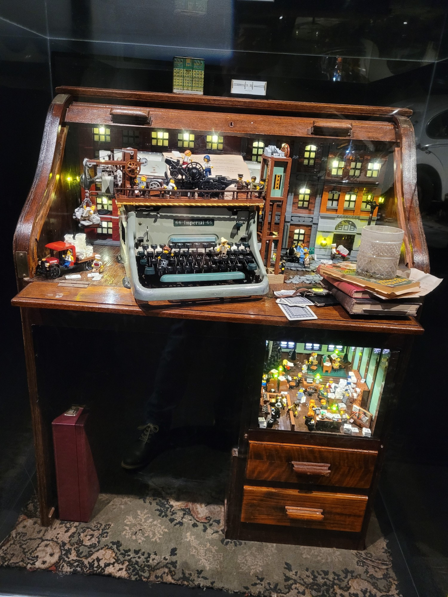 Antique writing desk with antique typewriter & Lego mini-figs