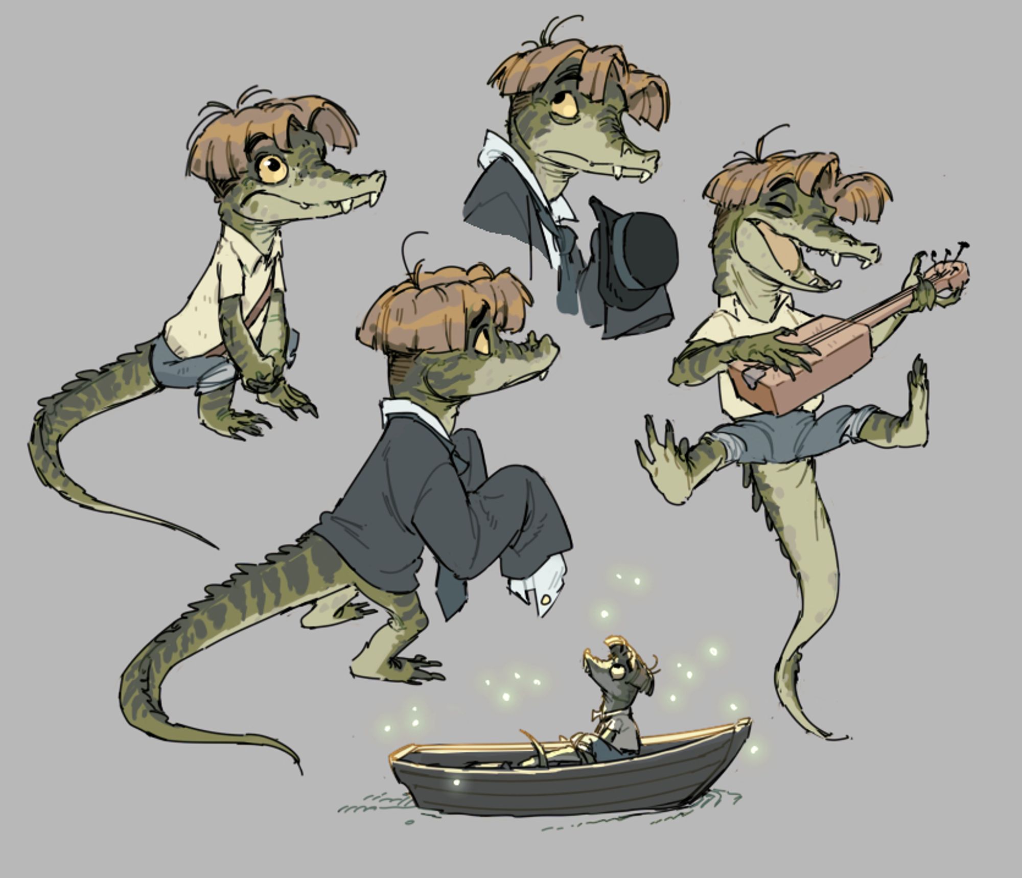 various fanart drawings of Arlo the Alligator from the film/series of the same name 