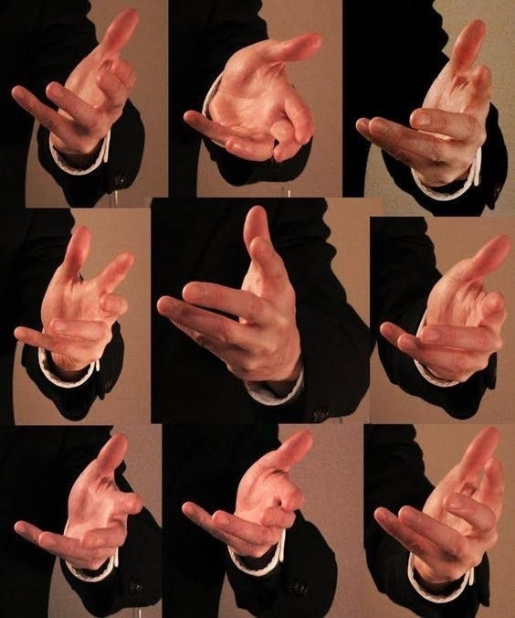 Various reference photo poses of someone gesturing with their hand palm up, showing difficult to draw angles