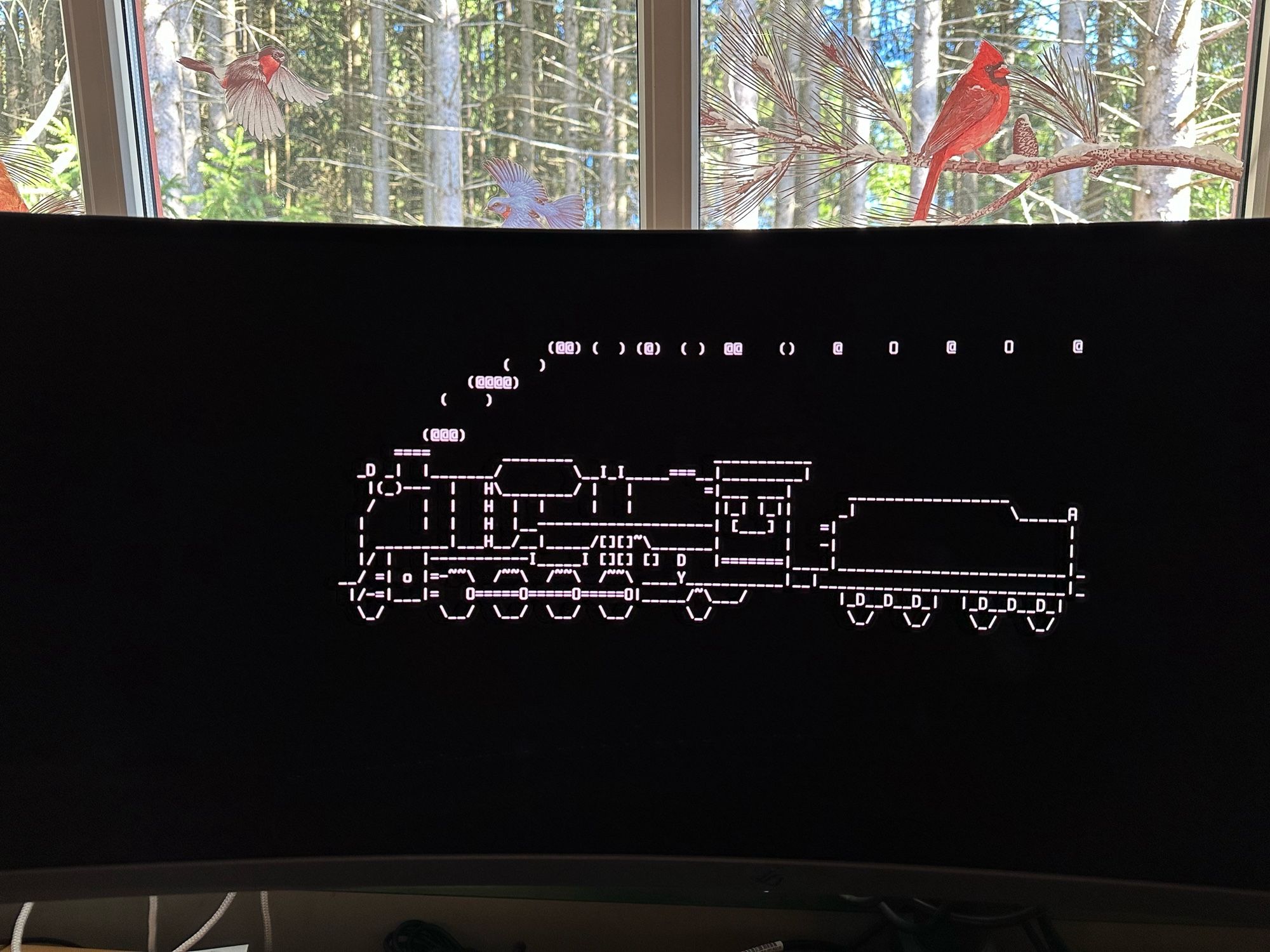 A steam lokomotive puffing it's way across the eternal black void of Arch Linux, in hope of finally finding the destination that was promised to it days ago.