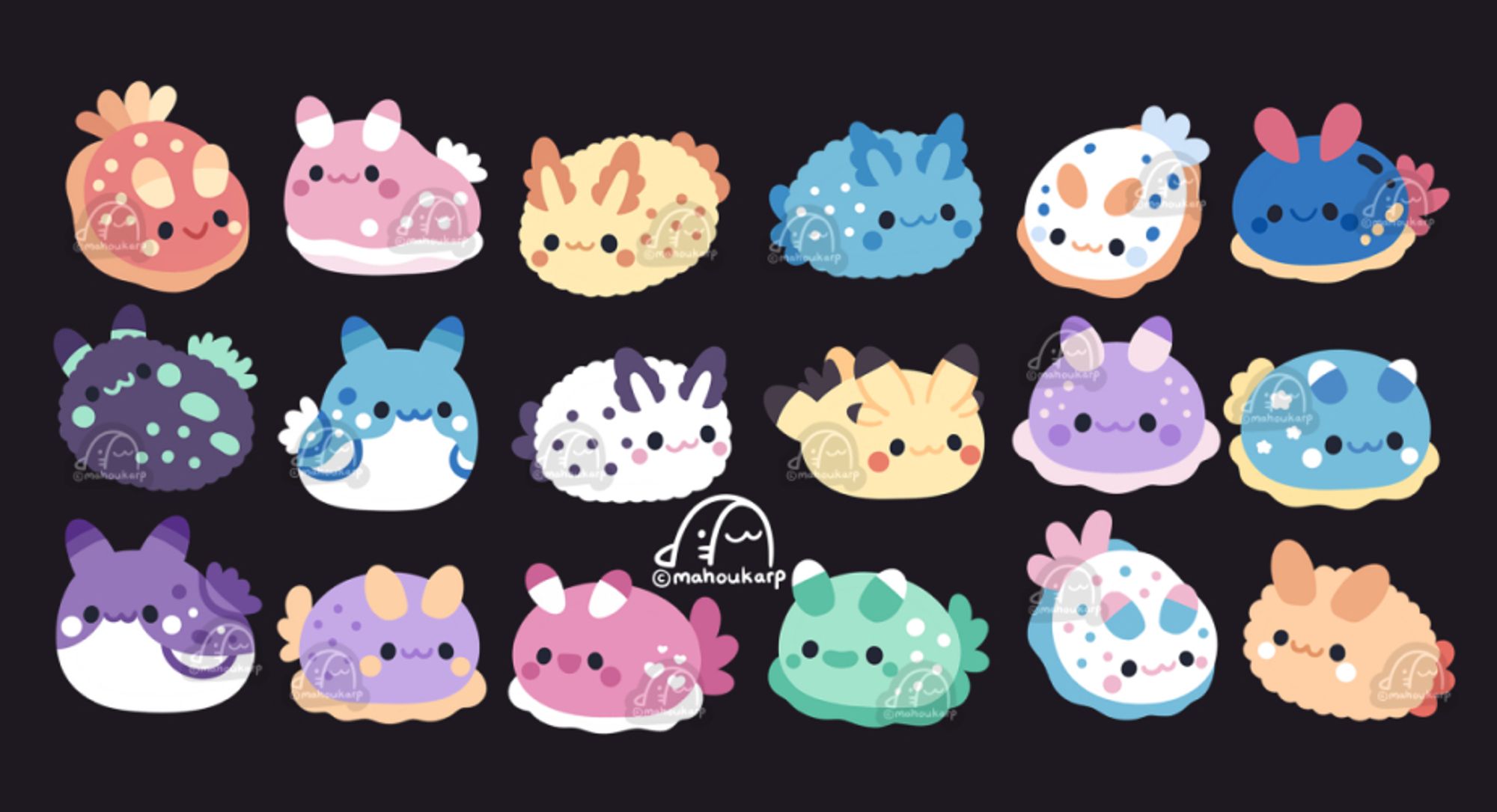 Illustration of sea bunnies also known as nudibranchs 

There are a variety of them in multiple different colors 

Yes Pikachu nudibranchs are a real thing