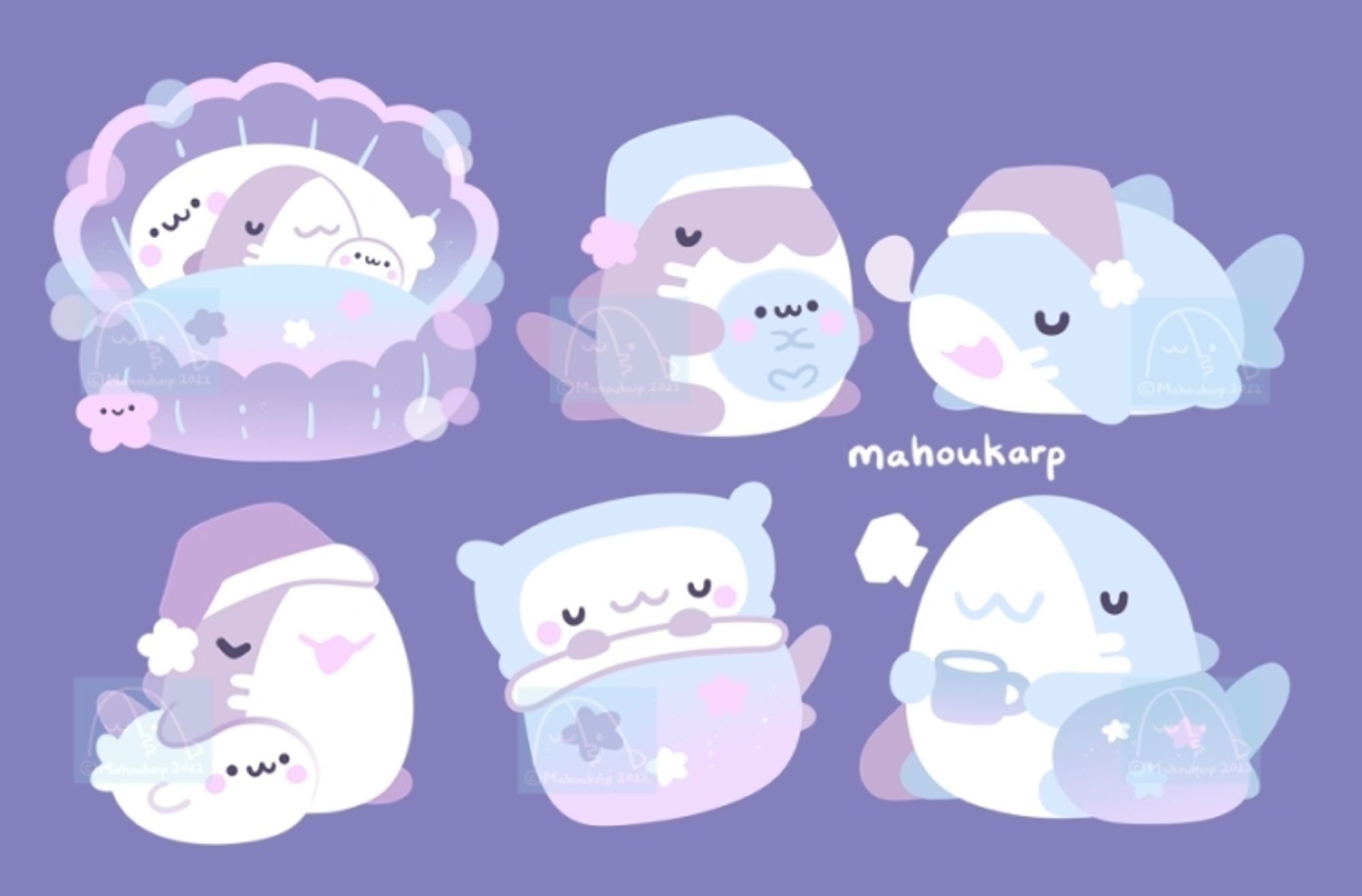 illustration of some sharks 

The theme is sleepy time and the colors consists of lavender, light blues, and pinks