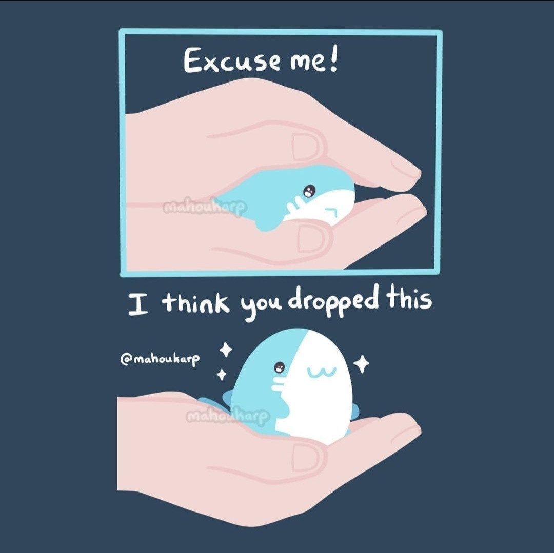 Illustration of someone picking up a shork (short shark). Be sure to handle with care 