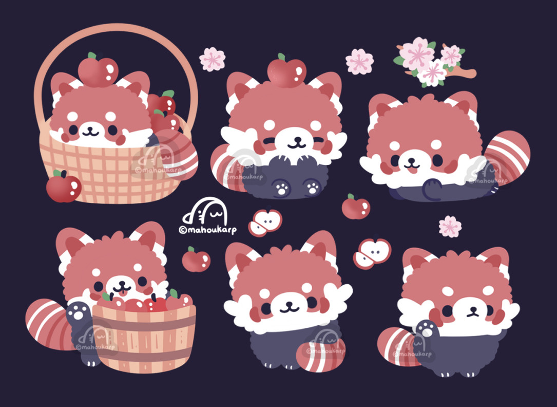 Illustration of some red pandas

They are chilling around with a bunch of apples and blossoms in the background

Red Pandas will try to intimidate foes by standing on their legs and raising their arms. Absolutely terrifying