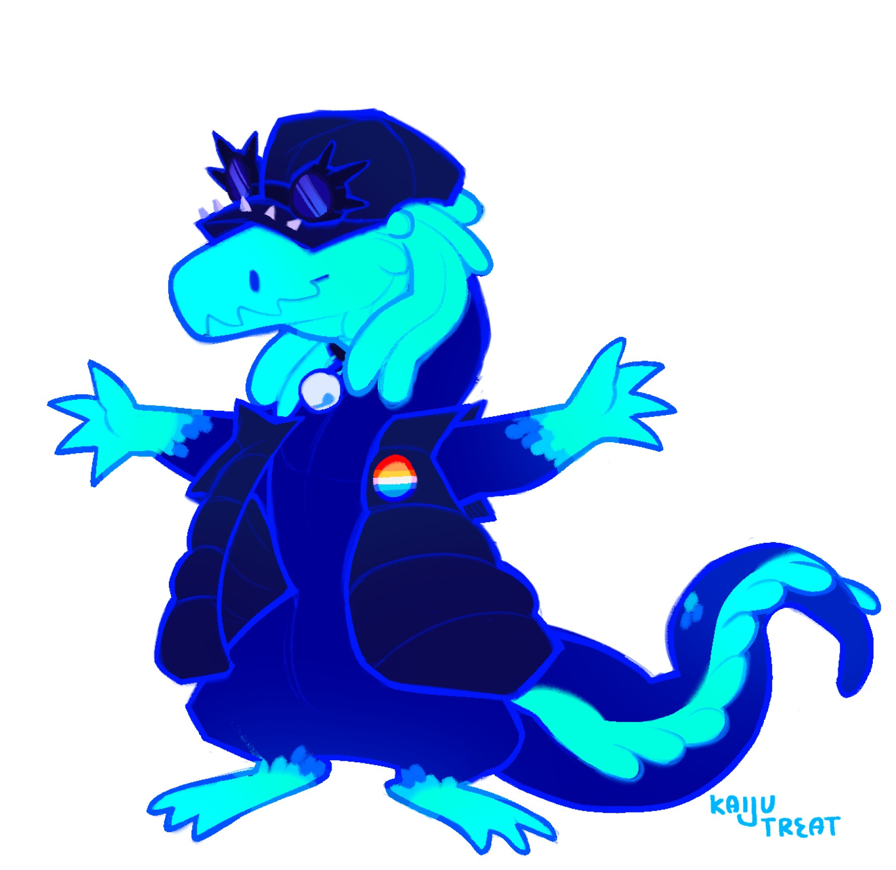 Art of LovelyLoner's Blue Lizard Avatar featuring a dark blue spiked hat, goggles, and puffed jacket.