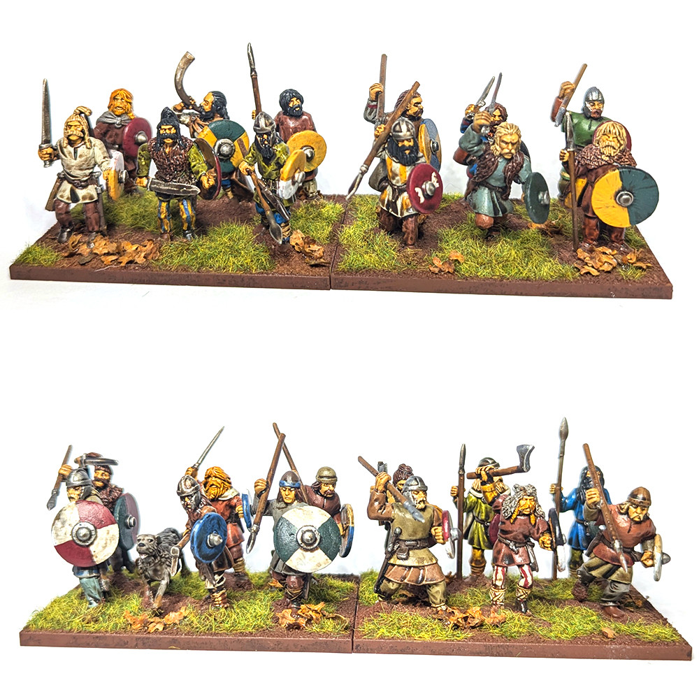 Early Saxons. The figures are a mix of Gripping Beast, Footsore, and Casting Room Miniatures. Cornwell-approved wardogs are plastic Wargames Atlantic from their Irish set.