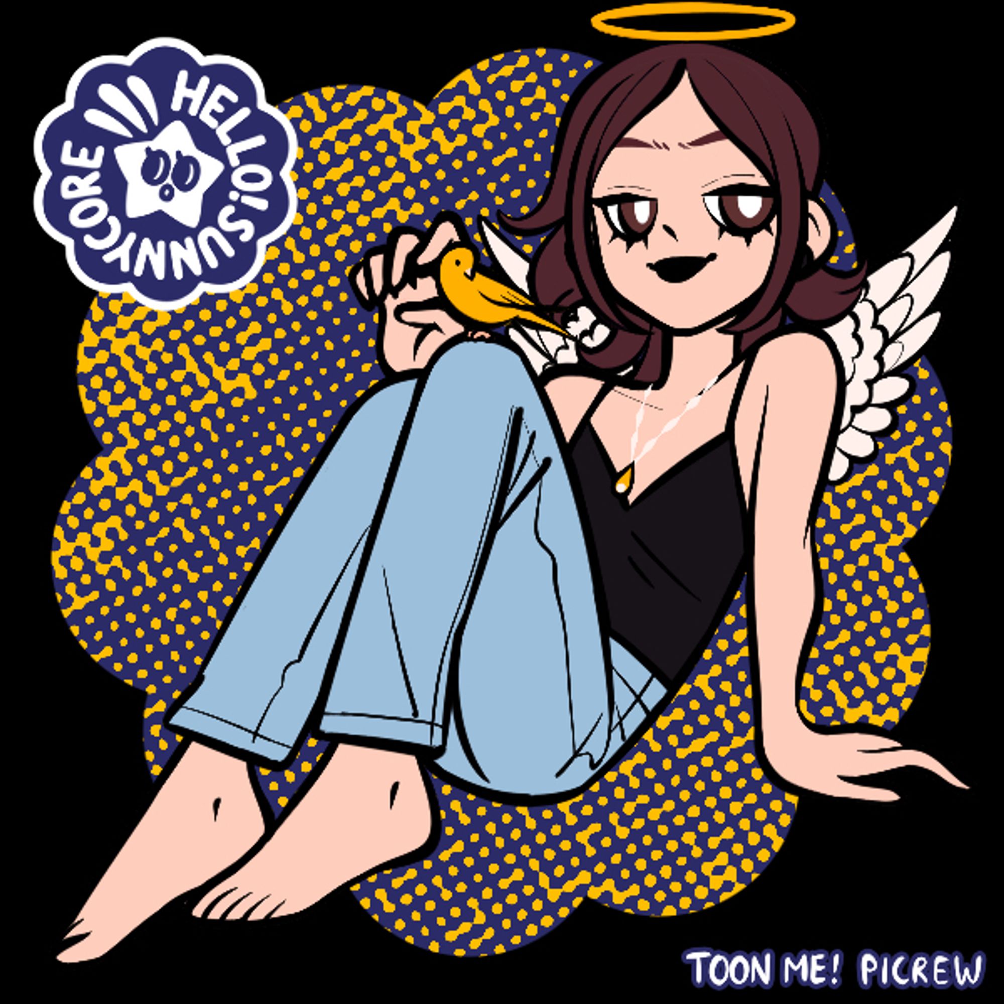 picrew of same femme with no jean jacket revealing wings 