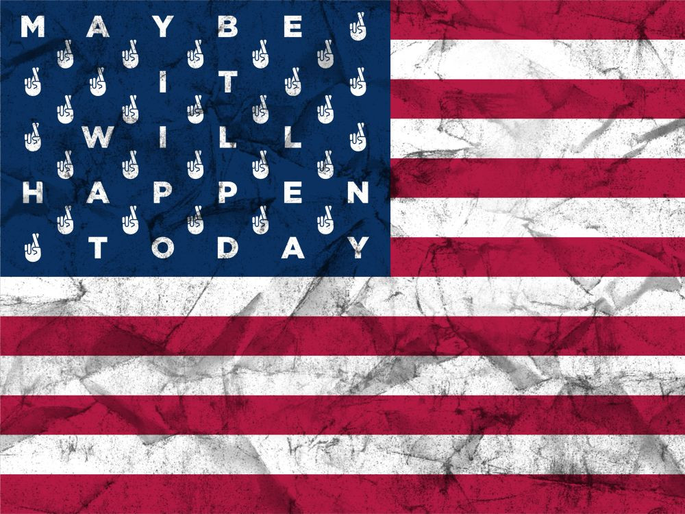 Stars and Stripes only instead of stars it spells out "maybe it will happen today" interspersed with a lot of crossed fingers, courtesy of @today-maybe.bsky.social‬