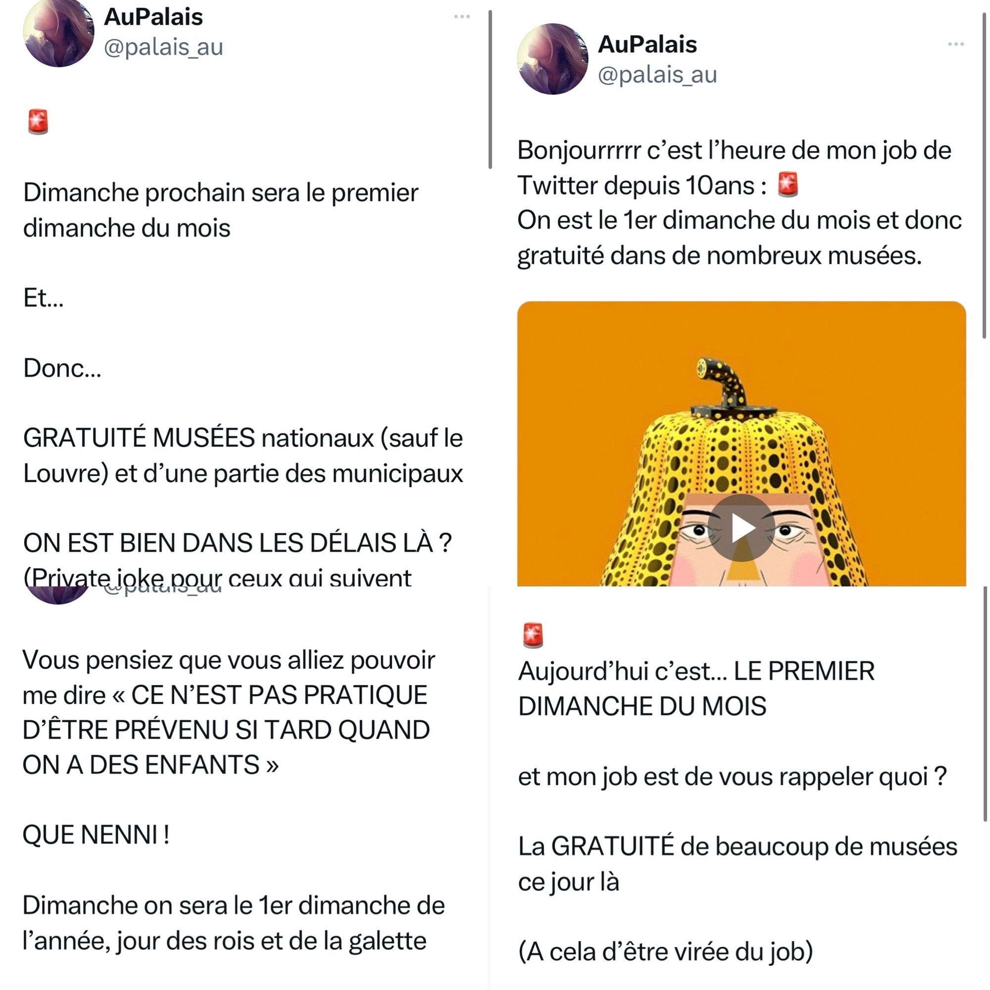 Tweets sur les musées le dimanche