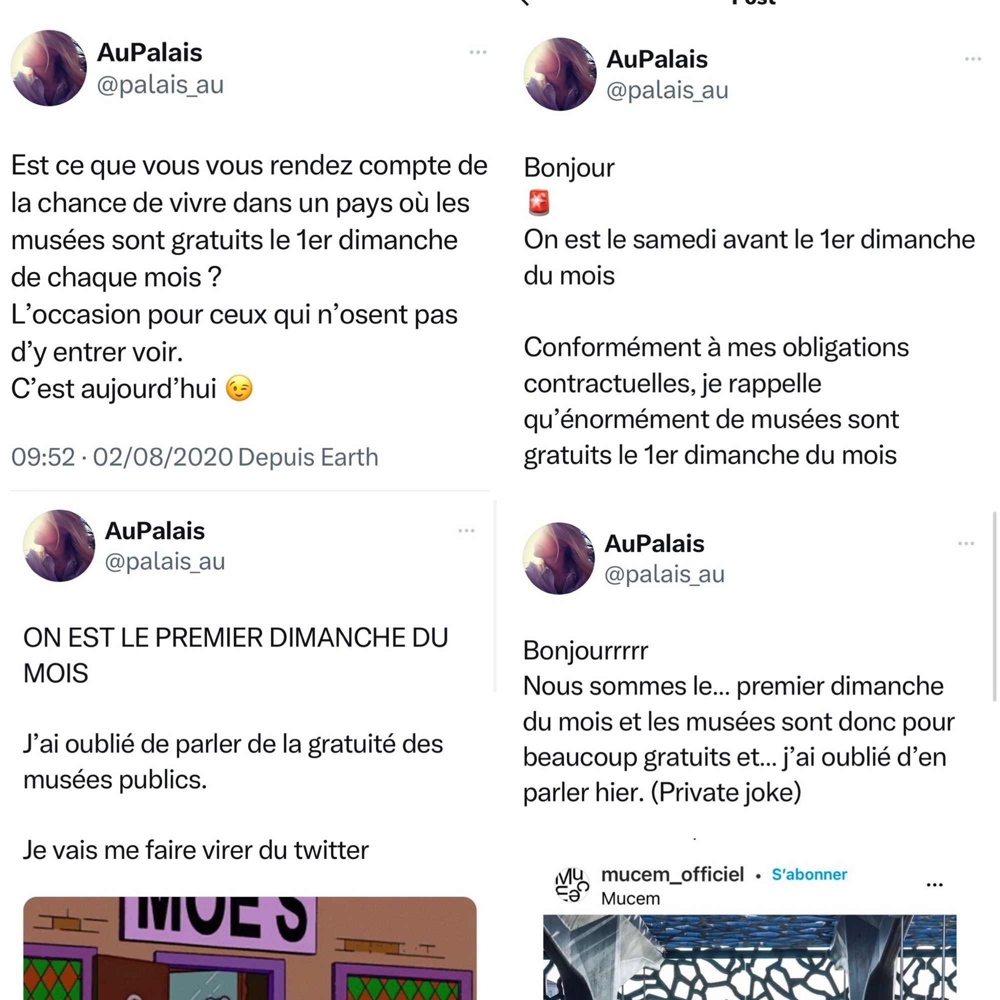 Tweets sur les musées le dimanche