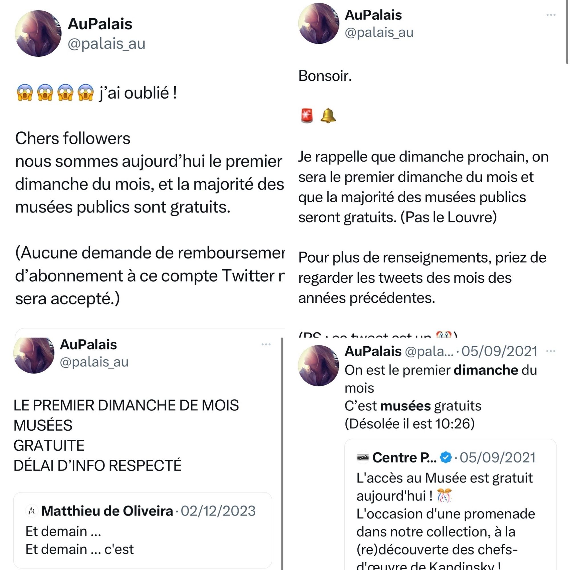 Tweets sur les musées le dimanche