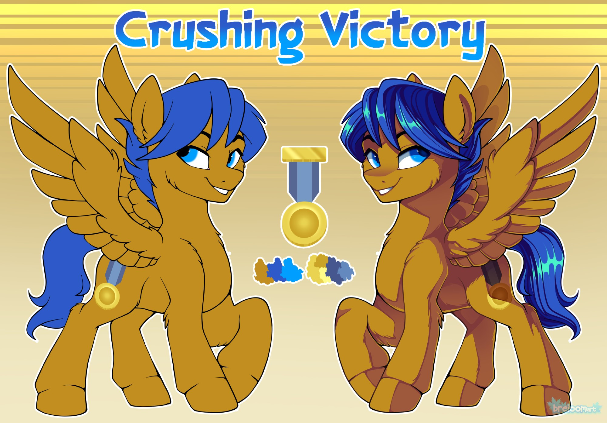 This is a character reference sheet of my pegasus, Crushing Victory.