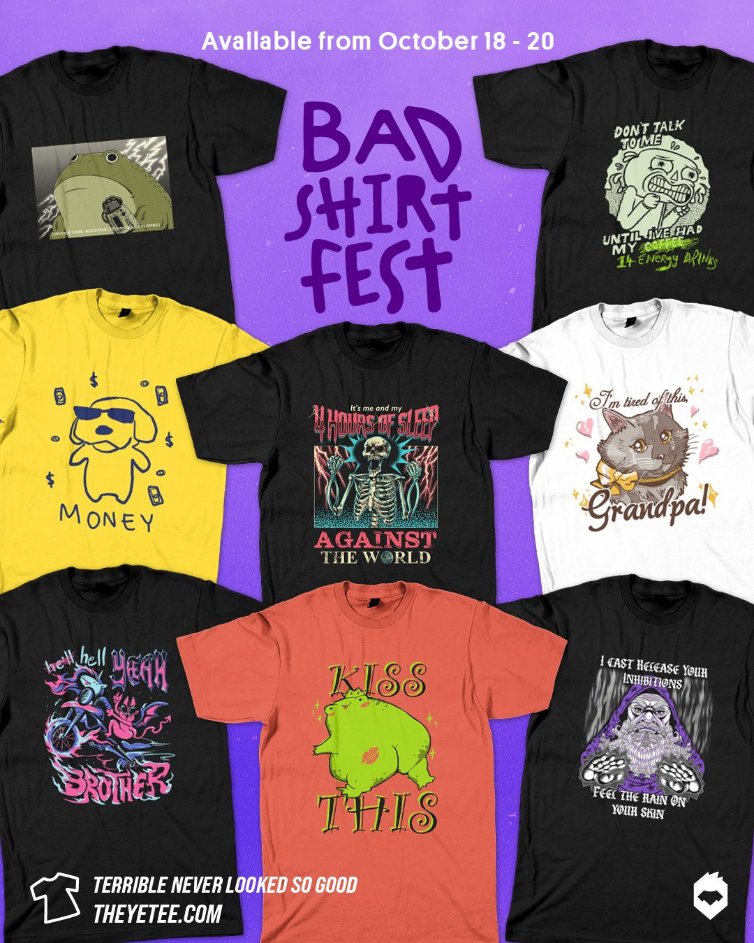 Image of numerous "bad" t shirts available at the yetee.com.