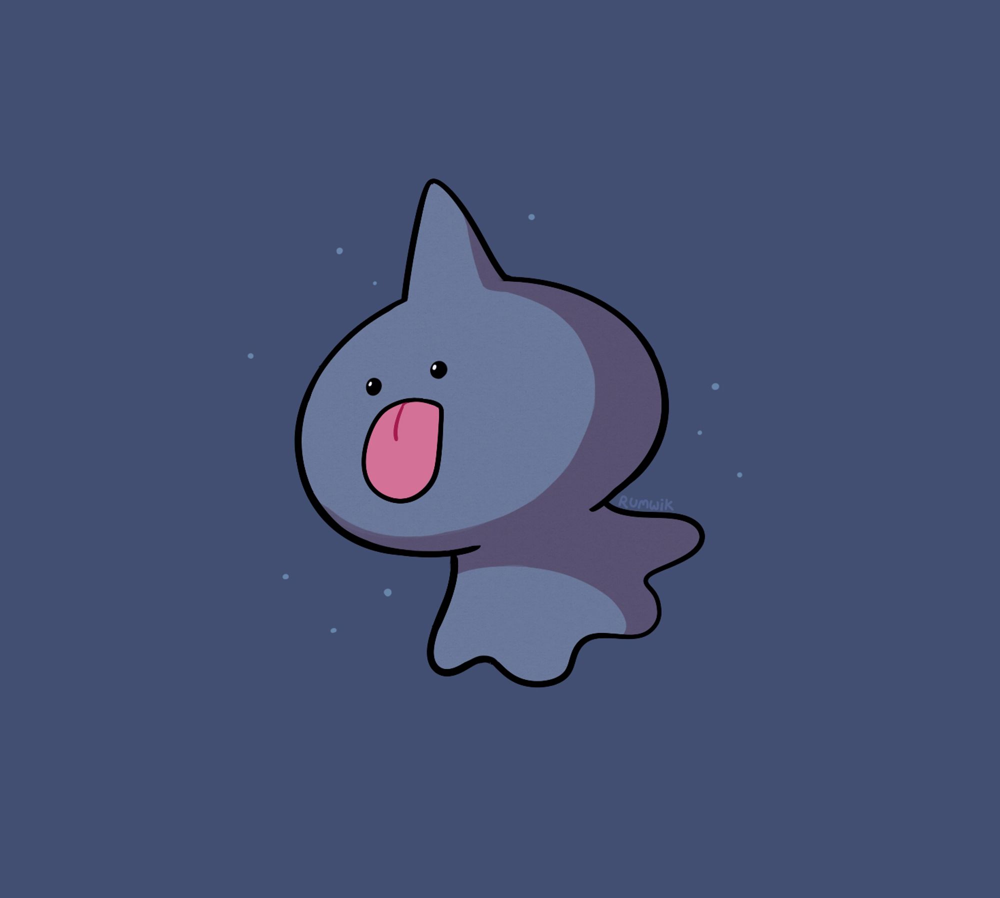 Pokemon fanart, digital drawing of a very simple shuppet. It has tiny beady eyes and is sticking its tongue out.