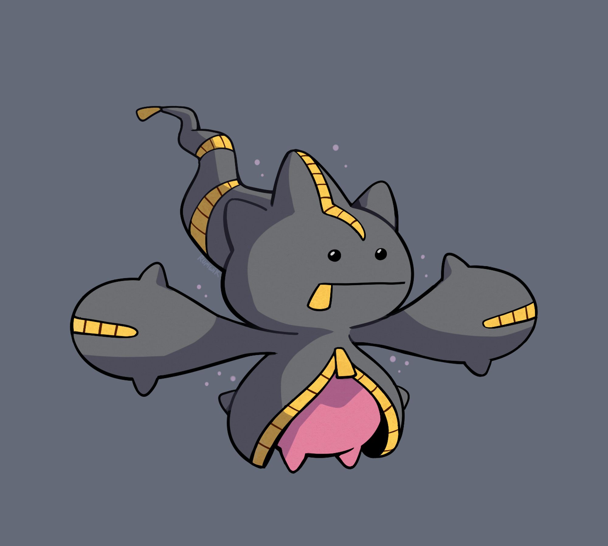 Pokemon fanart, digital drawing of a mega banette with tiny beady eyes, T-posing ominously.