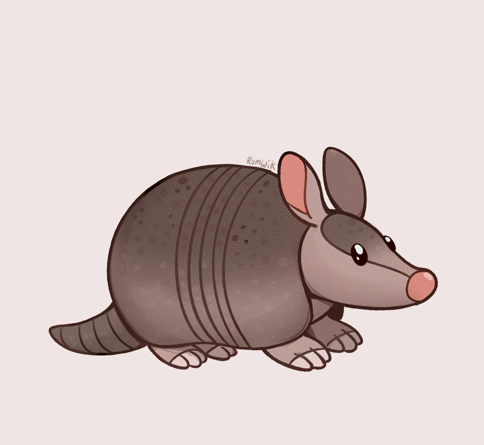 Digital drawing of a cute armadillo with a basketball texture on its shell.