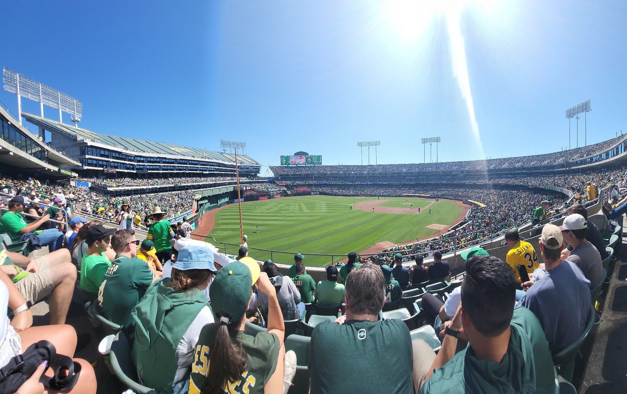 A packed Oakland Coliseum on a sunny 75 degree day for the last ever Oakland A's game.