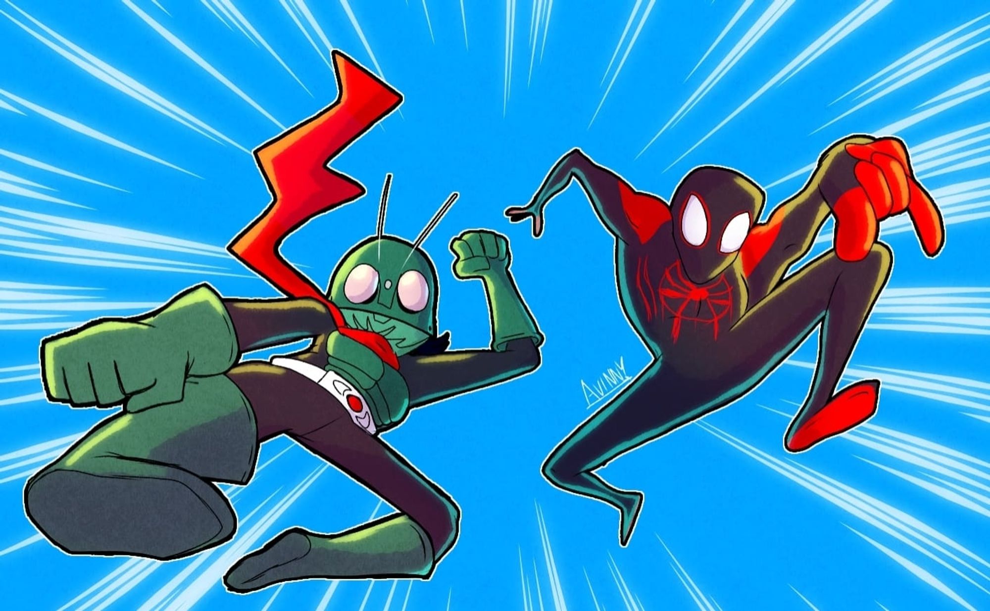 Shin Kamen Rider and Spiderverse Miles Morales