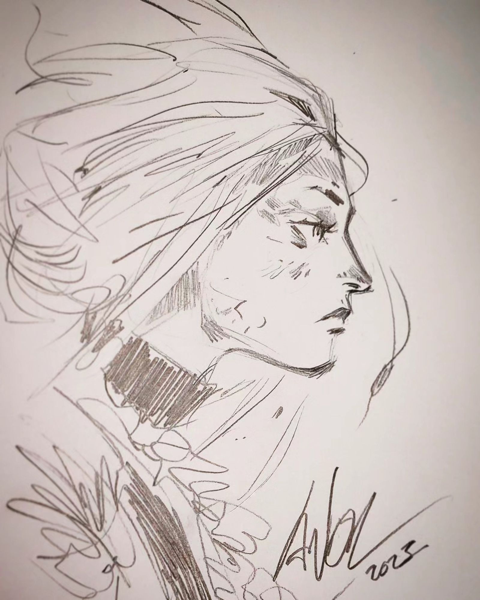 #profile #pencil #sketch of a #lady from the #ladieswithguns #comic signed by #anlor