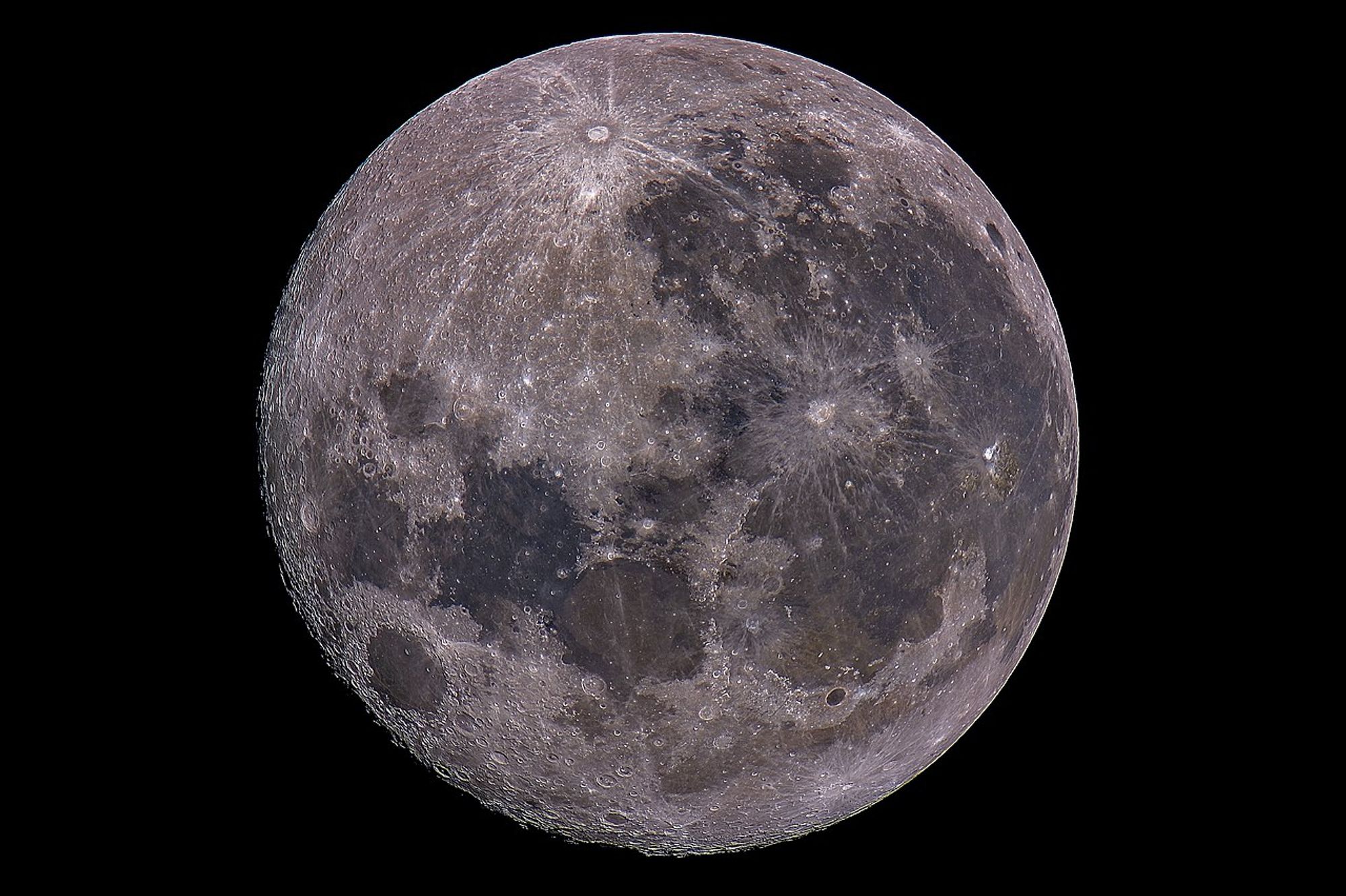 The moon seen from Sydney, Australia (approximately 34 deg S latitude). The large Tycho crater appears near the top middle.