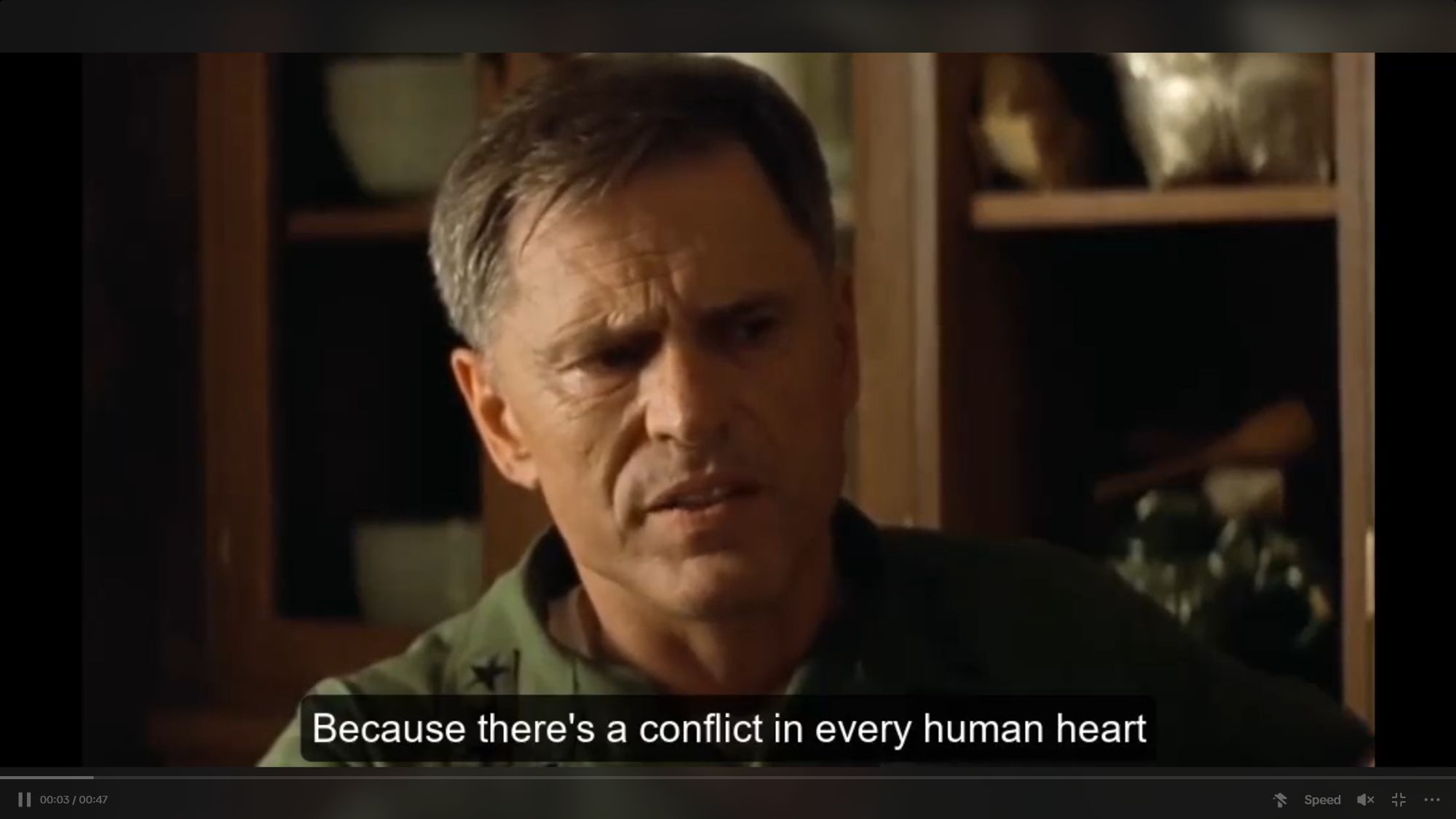 General Corman in "Apocalypse Now" (1979), telling the protagonist (pt 1): "Because there's a conflict in every human heart..."