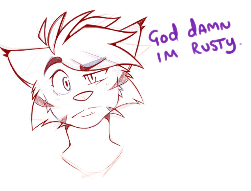 An early sketch headshot of Tink the tiger - the caption on the picture says "God damn I'm rusty"