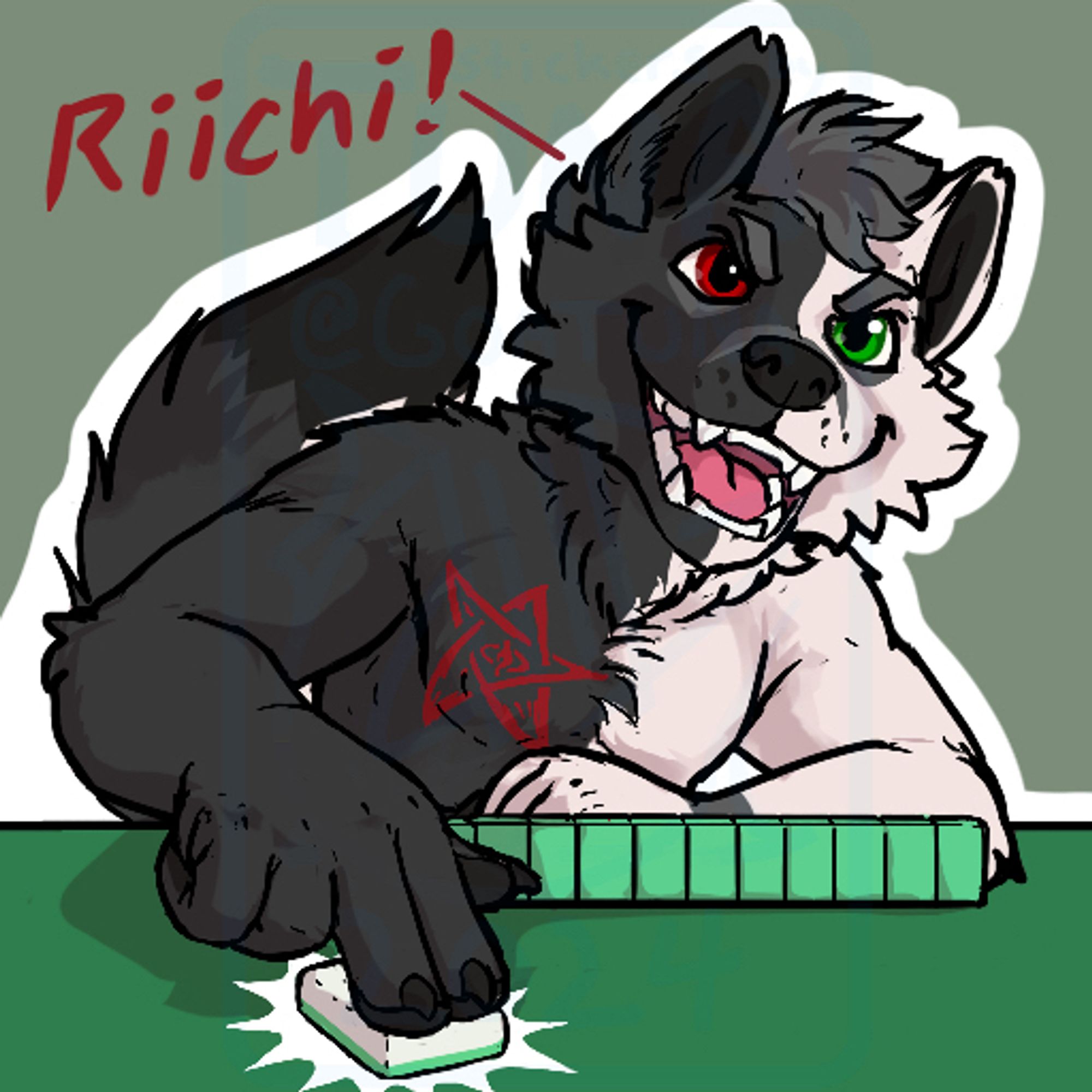 White and grey fox playing Mahjong, calling out “Riichi!”