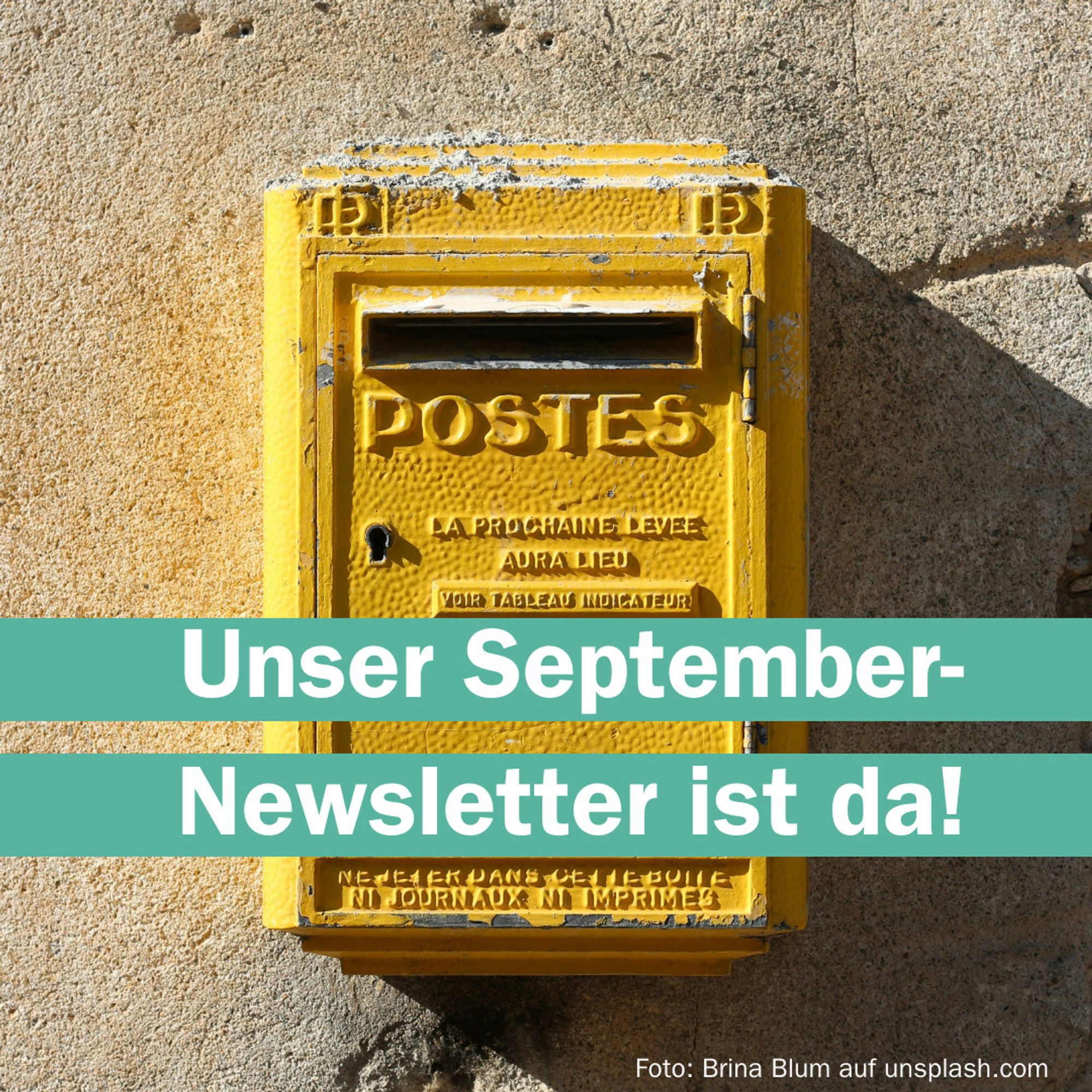 Briefkasten mit der Überschrift "Unser September-Newsletter ist da!"