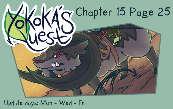 A preview for Yokoka’s Quest chapter 15 page 25. Fahrin is jumping back in Cadmium’s shadow.