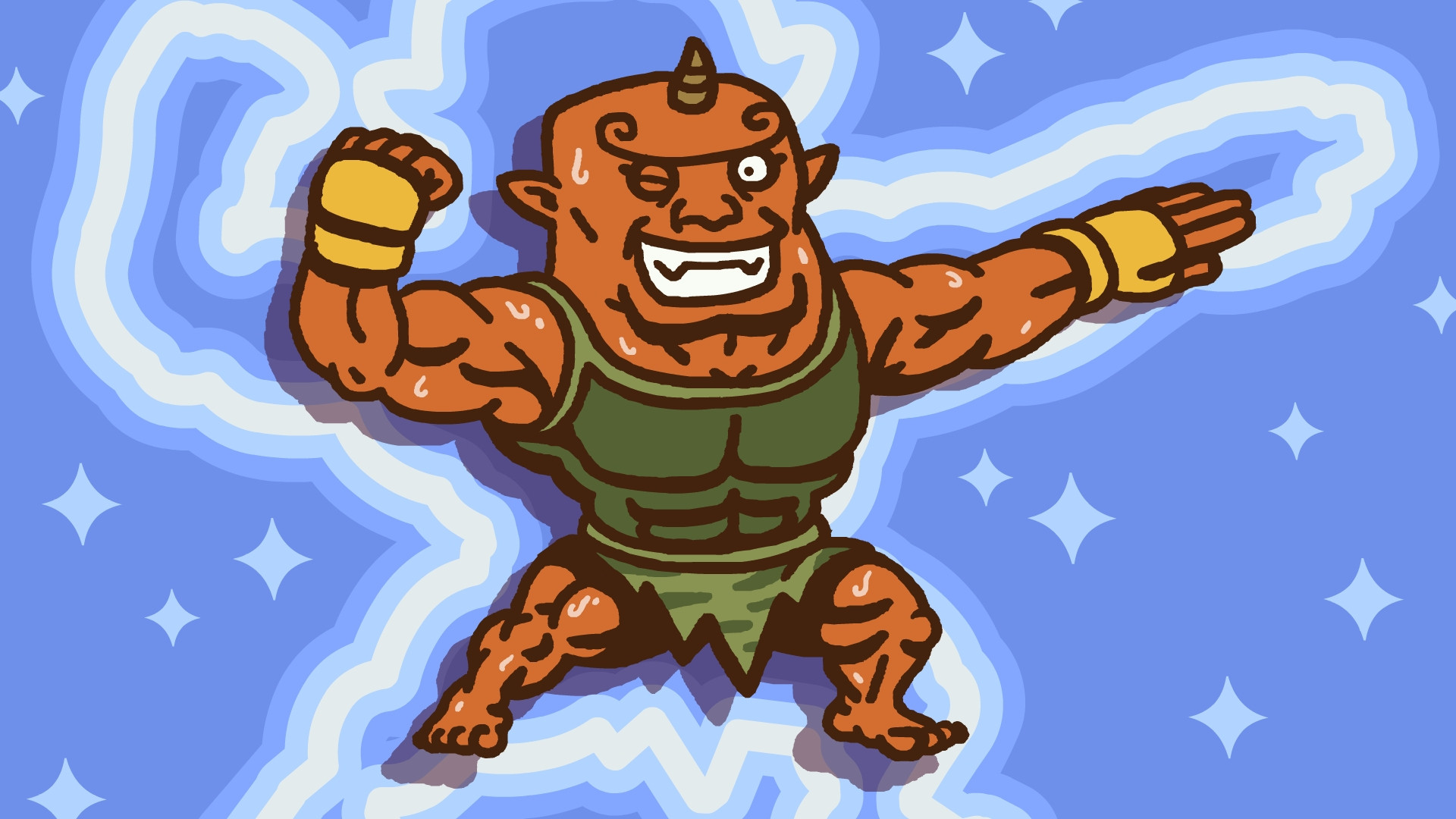 A drawing of Sergeant Burly from Yo-kai Watch, flexing his muscles.