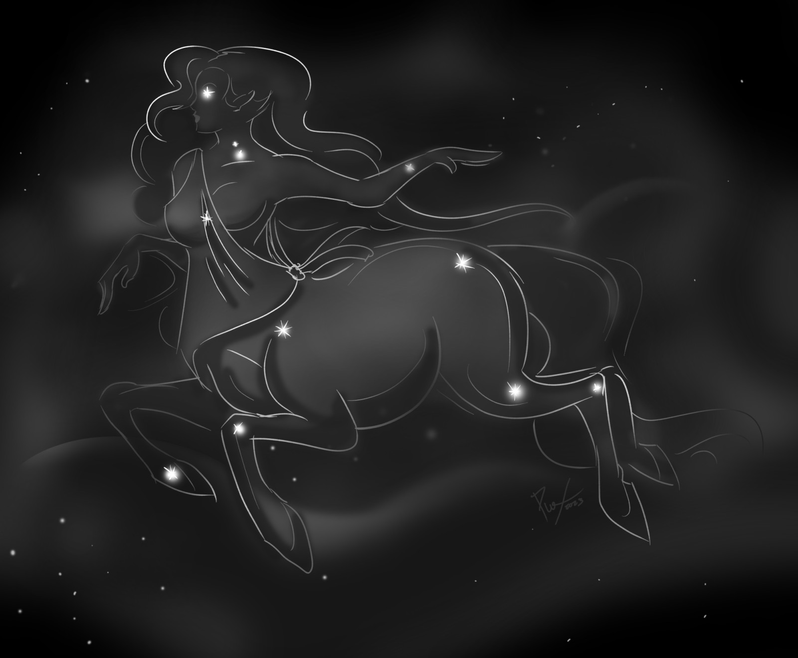 Inktober Day 23: Celestial. Usually Chiron is used for this constellation, but I've already drawn that centaur this year ;P