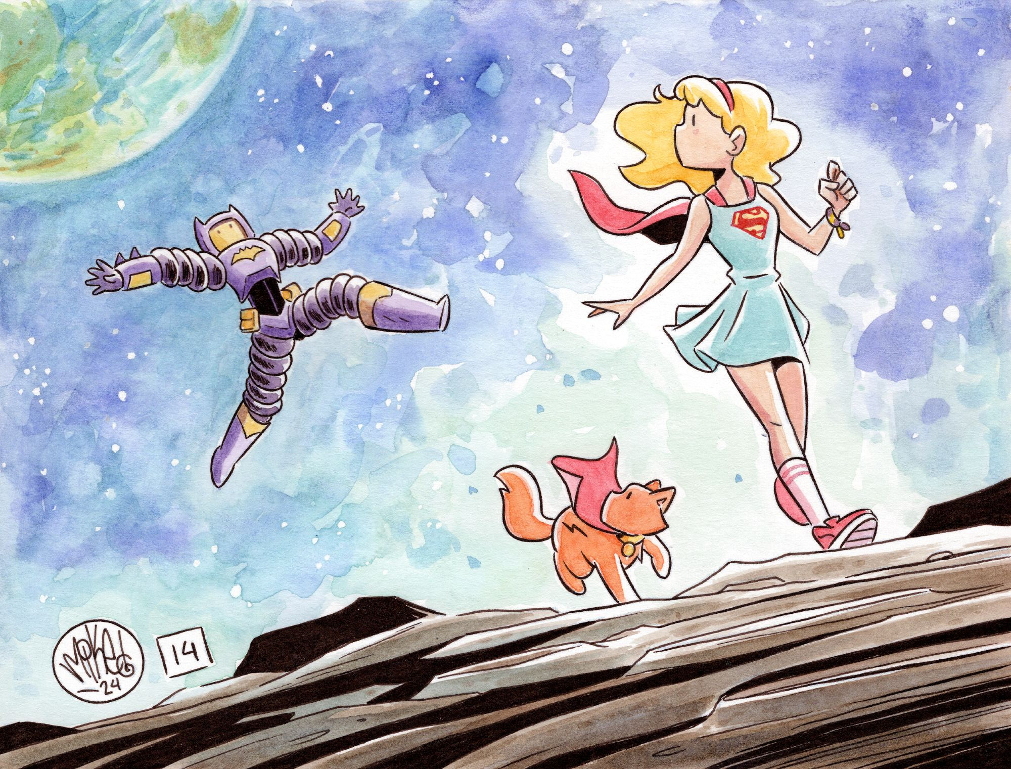 Batgirl and Supergirl just having a casual and possibly catastrophic roam around the moon.