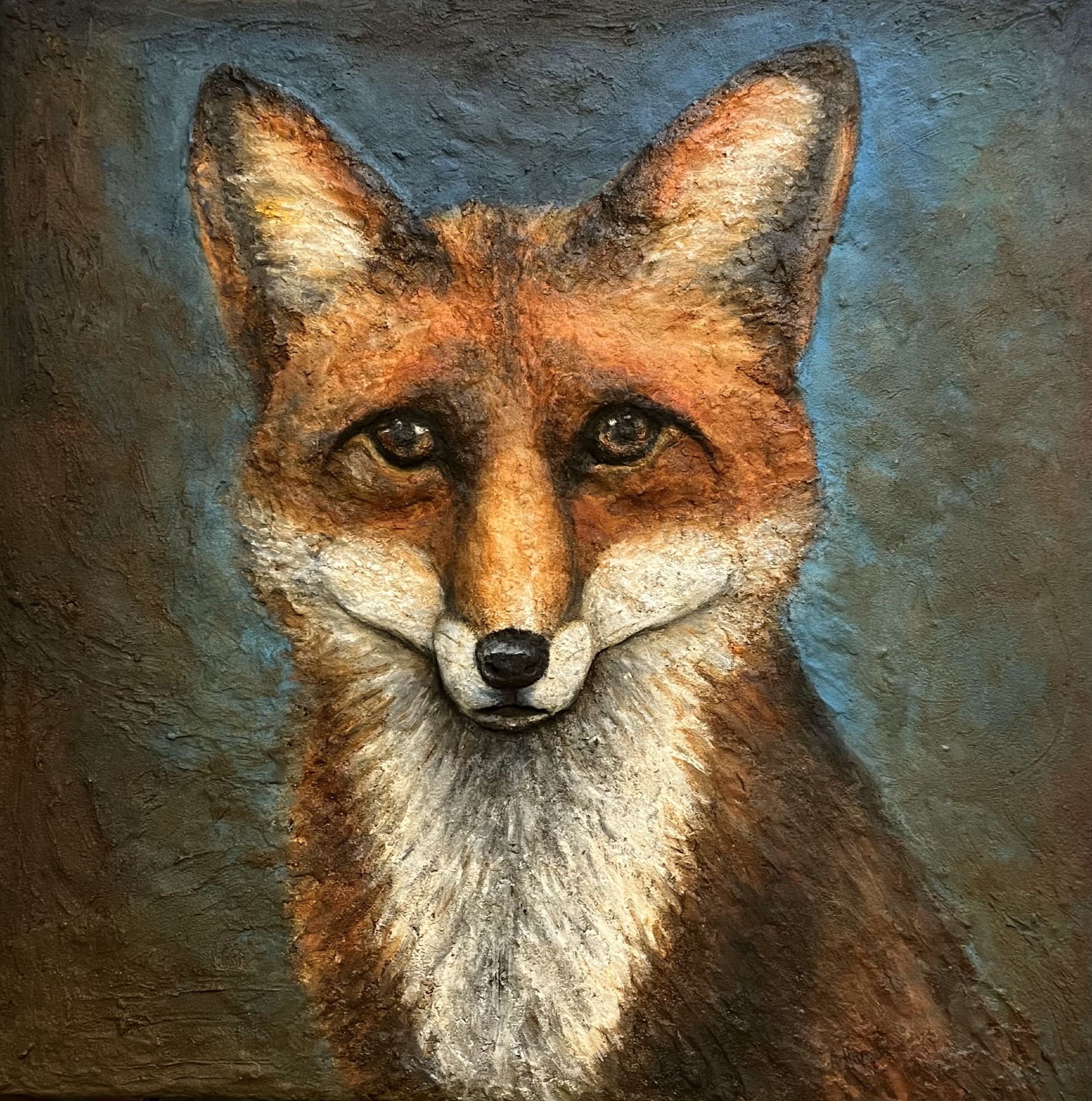 Textured painting of a fox with acrylic on canvas