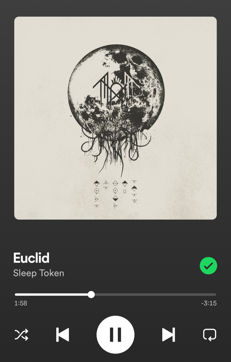 Screenshot of Spotify playing the song Euclid by Sleep Token