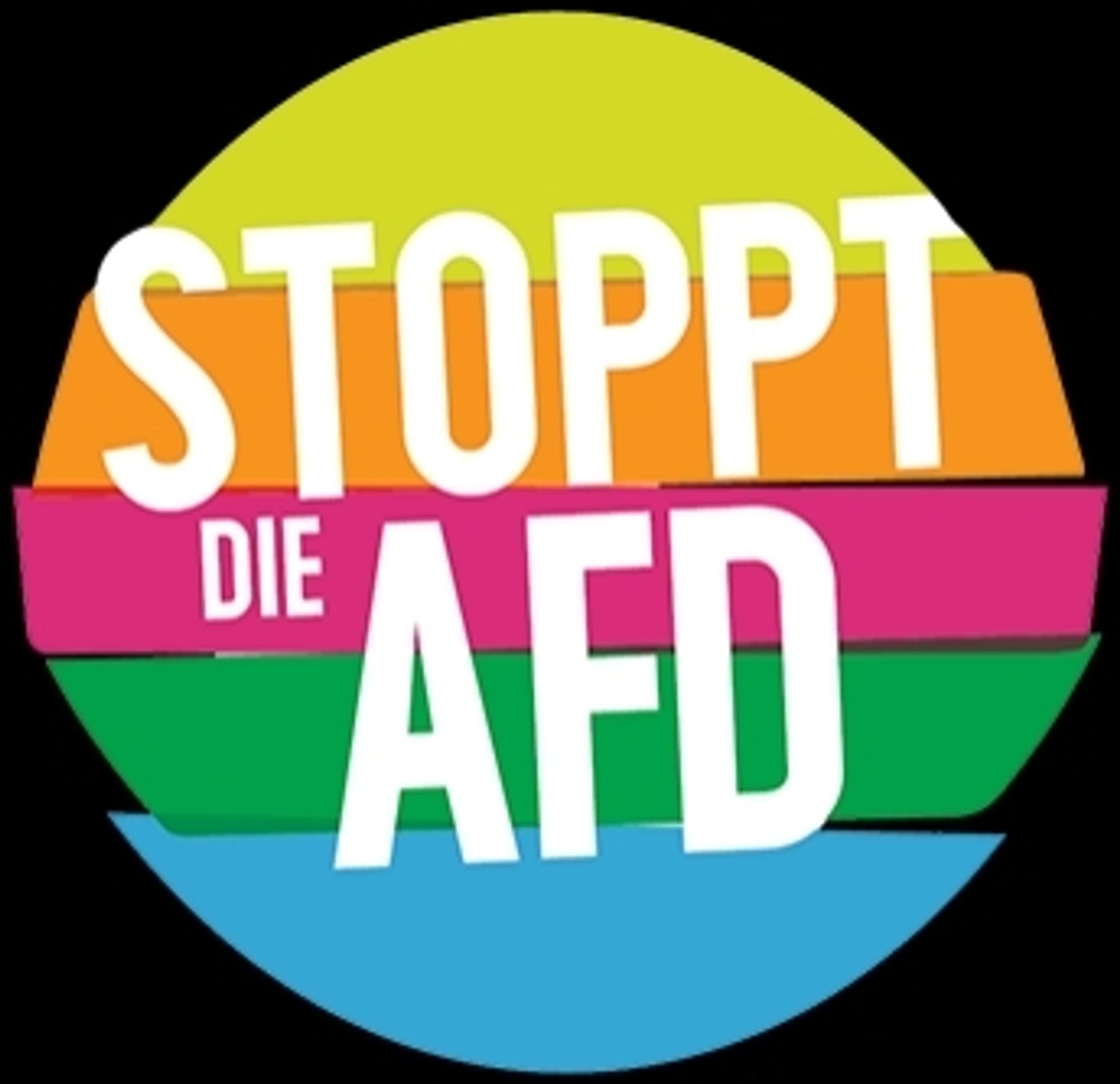 Regenbogen-Kreis mit dem Schriftzug "Stoppt die AfD"