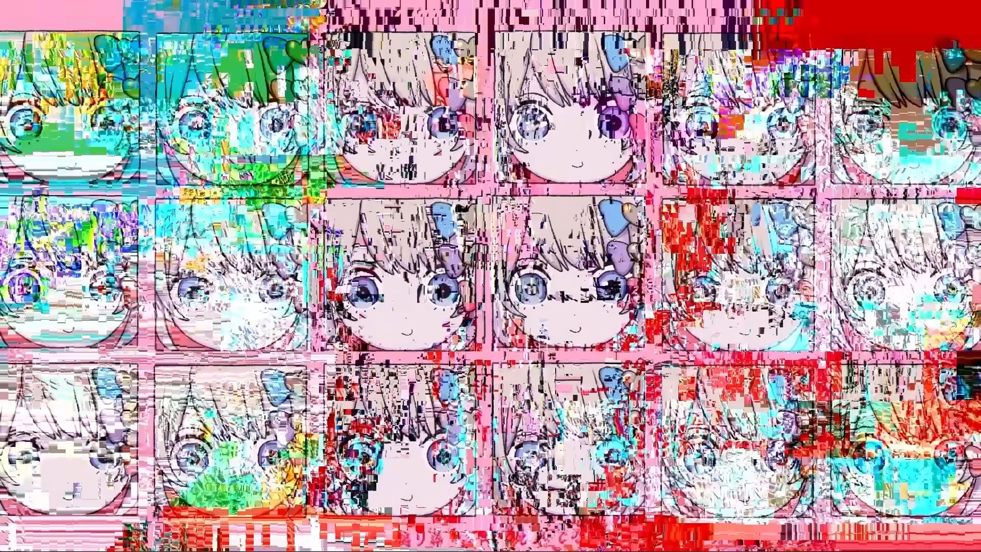 Datamoshed image of repeated icons of OMGkawaiiAngel from the music video for Cubibibism for Needy Girl Overdose.