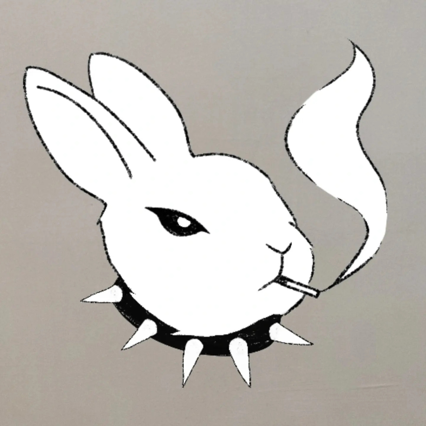 White rabbit with spiked collar smoking a cigarette 