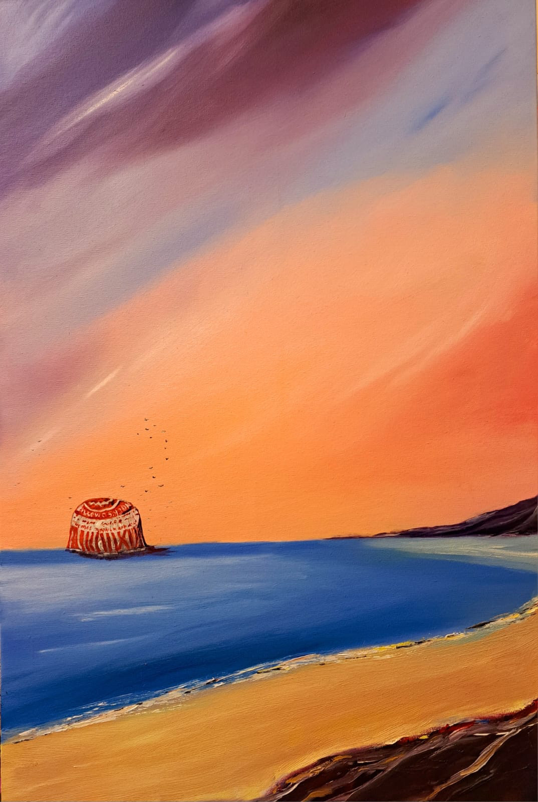 Painting of a Tunnocks tea cake in a sea scape.