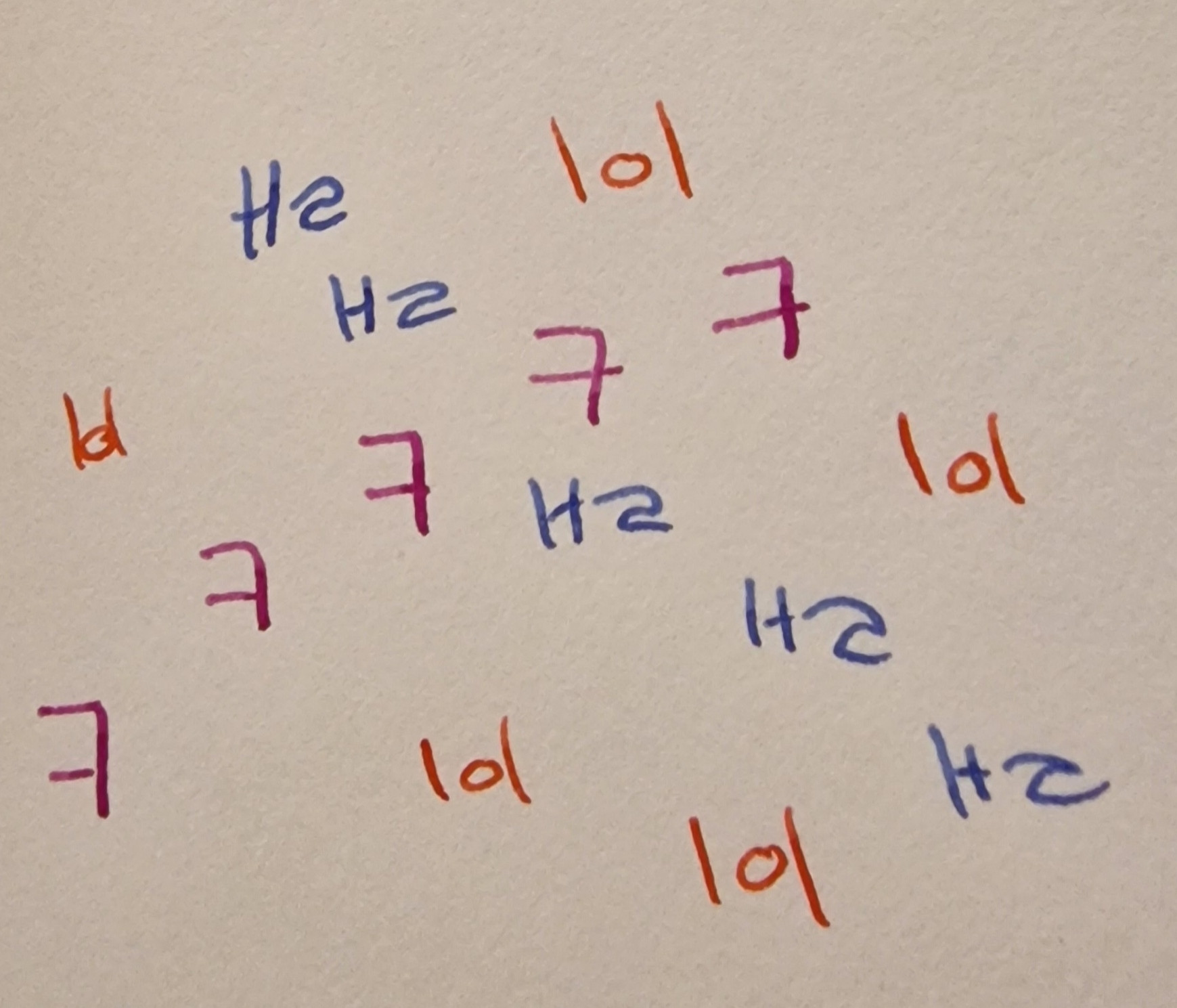 A collection of writing, ㅋㅋㅋㅋㅋ in pink, Ha Ha Ha Ha Ha in blue, and lol lol lol lol lol in red