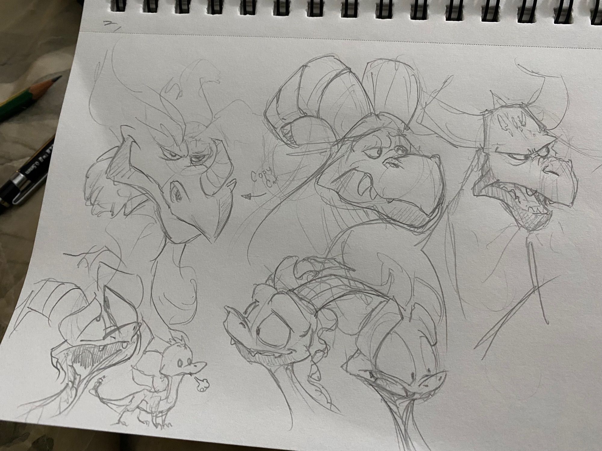 A whole page of Spyro inspired sketches.