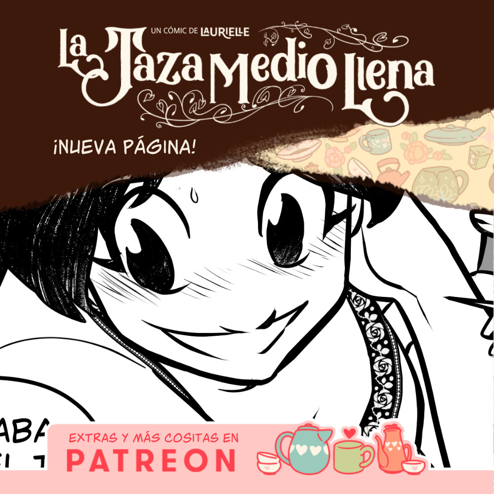 Imagen promocional del webcomic La taza medio llena con un trozo de una viñeta