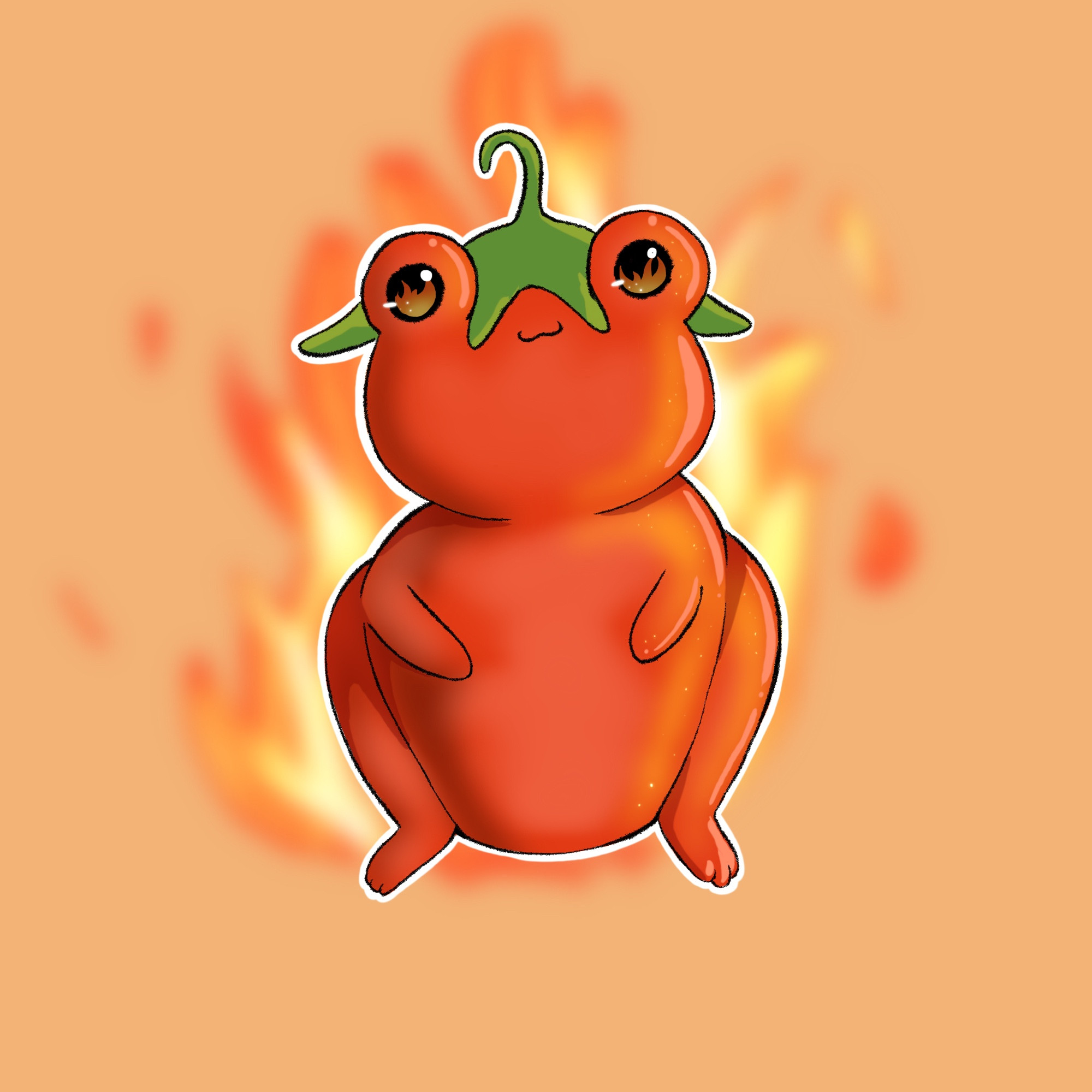 A frog that looks like a little chilli (he has a little sprout hat)