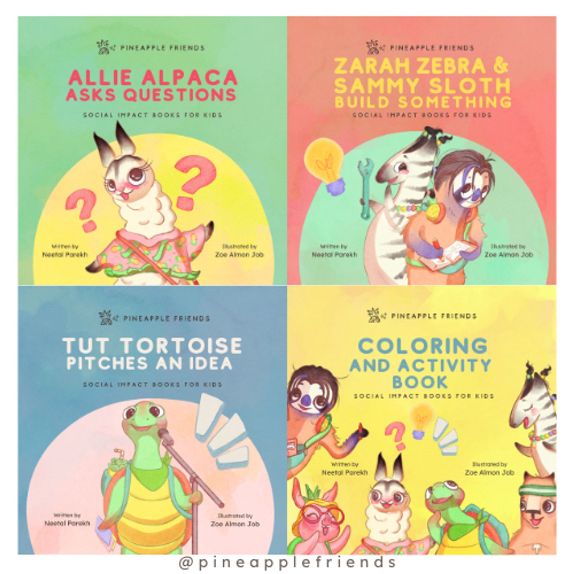 Images of covers of the initial four books of Pineapple Friends series