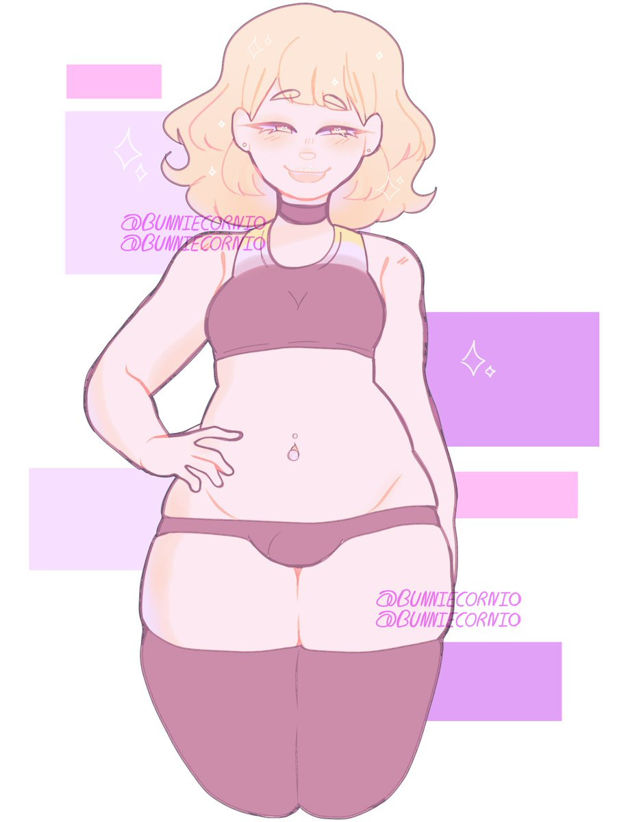 a drawing of a chubby transfem person with short blonde hair 